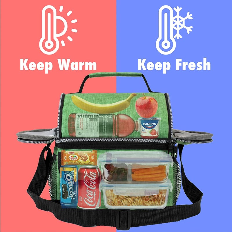 opux Lunch Box for Men, Adult Lunch Box Cooler, Insulated Lunch Bag Women, Dual Compartment Lunchbox for Work, Leakproof Double Decker Lunch Bag, Soft Lunch Pail Tote Boys Girls Kids School, Green - Image 2